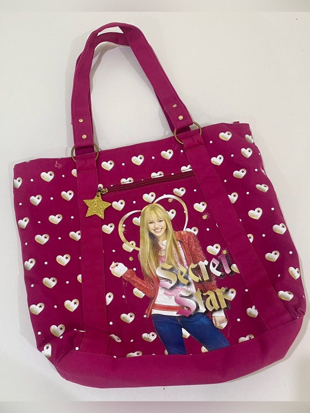Y2K Hannah Montana Disney Pink Tote Canvas Bag Secret Star Miley Cyrus